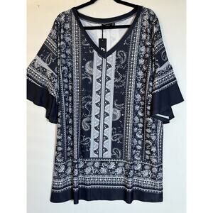 Lily by Firmiana Women Floral Colorful V-neck Tunic Top‎ Short Sleeve NwT Sz 3XL